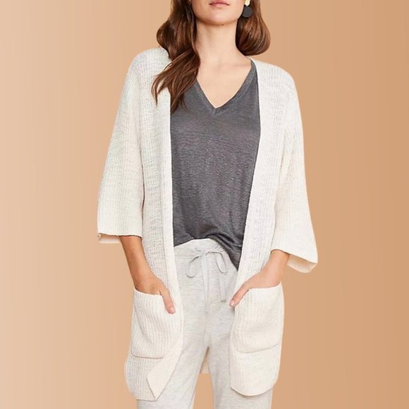 Lou & Grey Sweaters - Lou & Grey LOFT Whisper White Ribbed-Knit Textured Open Front Kimono Cardigan